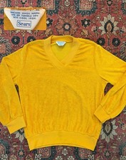 Vintage 60s Terry Cloth Striped Crewneck Rockabilly Mens M Mid Century Mod Punk picture