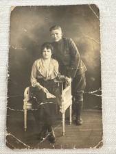 Vintage 1910-1920’s WWI Era Real Photo Postcard Young Couple 3.5”x5.5” Antique picture