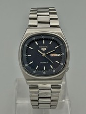 Vintage Seiko 5 Automatic Railway Time Dark Blue Dial Day/Date Japan Men's Watch picture