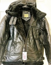 B3 RAF Aviator Shearling Bomber Jacket Black Ginger Fur Hood Sheepskin (MEDIUM) picture