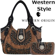Western Purse Women's Western Concho Country Tote Bag Shoulder Bag Wallet Set picture