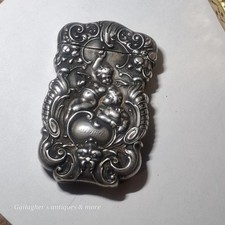 RARE AMERICAN MADE KERR STERLING SILVER 2 CHERUBS & GROTESQUE FACE MATCH SAFE picture