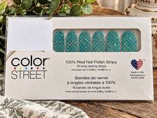 Color Street Press-On Nails Blue Glitter Mermaid Pre-Designed Long Oval picture