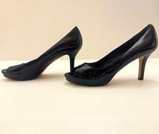 Via Spiga Black Patent Leather Peep Toe Stiletto Pumps Women's Size 10M picture
