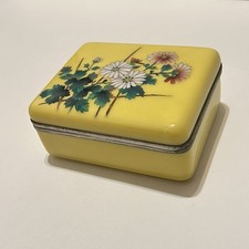 Vtg Meiji Japanese Cloisonne Yellow Painted Enamel Lidded Box Unsigned Ando picture
