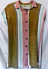 Rip Curl Mens S Striped Short Sleeve Button Up Shirt Coconut Buttons Surf picture