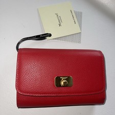 Moncrief London Larissa Wallet Cherry Red Italian Leather Gold Tone NEW picture