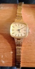 Vintage Timex Ladies Watch Rectangle Face Manual Wind Goldtone  #16885 picture