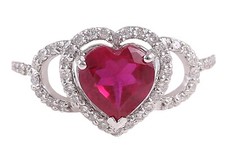 3.60 Cts Round Brilliant Diamonds Heart Shaped Ruby Cocktail Ring 18K White Gold picture