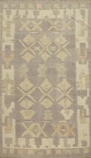 Neutral Toned Kilim Rug 3x5 Flat-weave Wool with Geometric Accents picture