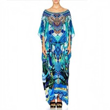 Camilla Amazon Azure Kaftan One Size OS Long Round Neck Maxi Silk Blue Dress picture