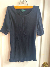 Lauren Ralph Lauren Women Large Black Ribbed Knit Short Sleeve Top Everyday picture
