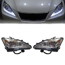 Pair Headlights For 2006-2013 Lexus IS250 IS350 LED DRL Projector Chrome LH & RH picture