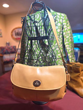Vintage Coach Legacy Smooth Leather Flap Turnlock Camel Tan Silver F15170 picture