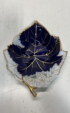 MZ Moritz Zdekauer Czech Republic Leaf Bowl Cobalt Blue Gold Embossed Rose 13 In picture