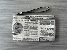 NWT Coach Large Corner Zip Wristlet Baseball Courier Newspaper Print CDE80 Chalk picture