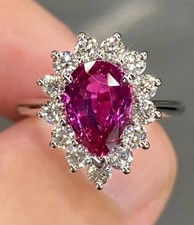 5.50 Ct  Pear Cut Natural Pink Sapphire Diamond Wedding Ring 14K White Gold picture