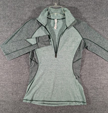 Lululemon Womens 10 Race Your Pace 1/2 Zip Green Striped Pullover Top Active picture