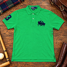 Vintage Polo Ralph Lauren Polo Shirt Mens M Green Equestrian 3 Horse Embroidered picture
