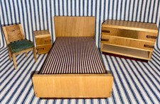 c. 1940 Art Deco/Moderne/Waterfall Dollhouse Bedroom Set, AS IS, Vintage, Blonde picture