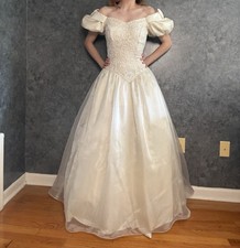 True Vintage Princess-Style Wedding Gown — Basque Waist, Satin - Size 2 picture