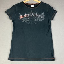Harley Davidson Women’s Size S/M Short Sleeve Graphic T Shirt Black Logo picture