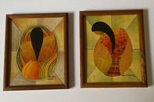 Vintage Unique 2 Wall  Decor Folk Wooden Framed Art Craft San Mateo Ixtatan 79 picture