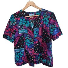 Vintage Worthington Blouse Womens Sz 8 Purple Button Floral 90s Glam Retro Fairy picture
