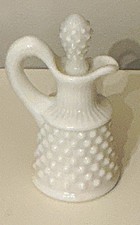 White Milk Glass Hobnail Cruet w/ Stopper Included, 2pc Set, Glossy picture