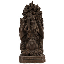 Japanese Ceramic Pottery Shinto Statue Sculpture of Tengu Yokai on Kitsune Fox picture