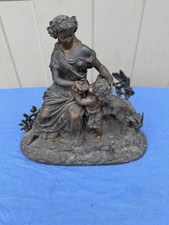Antique French Art Nouveau Bronze Spelter Figural Group Woman Cherub Sculpture picture