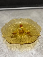 Vintage 1930s Fenton Silvertone Amber Glass 3 Footed Plate Wisteria Branch Plate picture