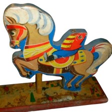 Vintage Wooden Circus Horse Pull Toy Litho Soldier Primitive Decor AS IS picture