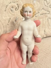 Antique 5” Frozen Charlotte Doll Parian Finish 1860–1880 Blue Eyes picture