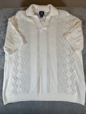 HM Knitted White Shirt With Revere Collar Medium Loose Fit 100% cotton - Medium picture
