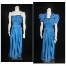 Vintage 1940’s blue gown with puffy details and matching bolero, size small picture