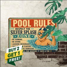 Caution Old People Swim Here Senior Pool Safety Sign Retro Metal Tin Plaque picture