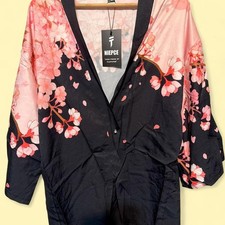 Niepce black kimono with pink cherry blossom print picture