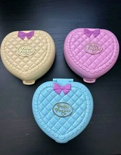 Polly Pocket Vintage Heart Shaped 3 Playset Lot Pink Blue Cream Includes Figures picture