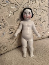 Very Rare Large 7” Antique Frozen Charlotte China Doll Covered Wagon Hair c1850s picture