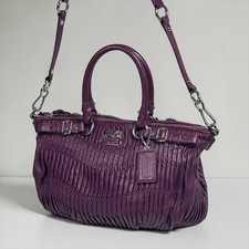 COACH Madison Sophia 2 Way Satchel Shoulder Bag Purple Gathered Leather EUC AUTH picture