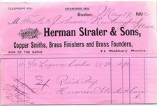 Vintage Herman Strater & Sons 1892 Boston Billhead picture