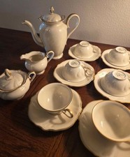 Rosenthal Elfenbein Ivory Viktoria Porcelain Coffee Cup & Saucer Set Gold Trim  picture