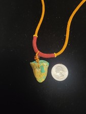 Natural Green Turquoise Pendant Necklace Amber Bead Vintage Chinese Knot Cord picture