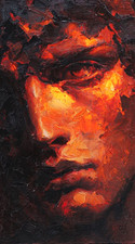 abstract portrait painting close-up male face warm tones modern art style picture
