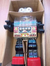 Vintage S.J.M. Piston Robot Battery Operated w/box Super Clean Works picture