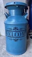 VTG 5 Gallon Steel Milk Can w/ Handle Lid BUHL painted w/ WELCOME minty picture