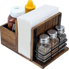 Brown Wood Napkin Holder and Condiment Server Dining Caddy, Tabletop Napkin picture