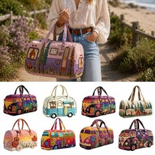 Unisex Boho Quilted Weekender Bag - Large Hippie Van Quilted Duffle Bag Carry-on picture