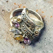 Vintage Cocktail Ring a combination of Amethyst, Citrine and Blue Topaz. picture